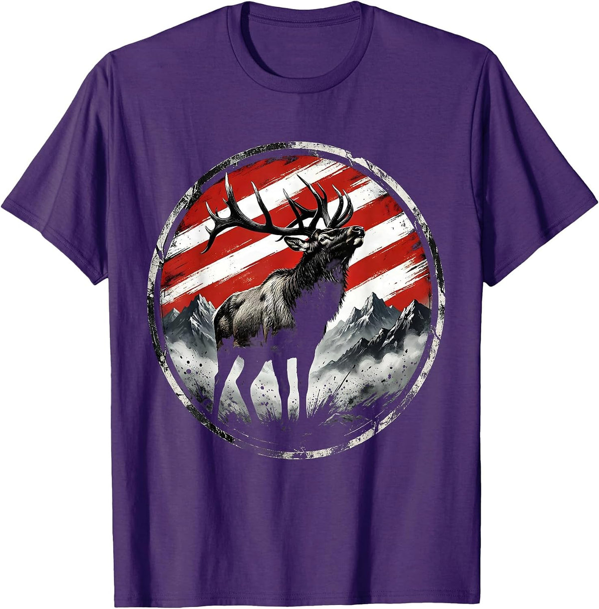 Men's Elk Bugling at Misty Mountain Dawn Camo T-Shirt - Purple