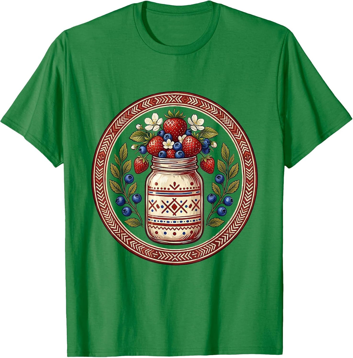 Men's Red White and Blueberry Mason Jar Graphic T-Shirt - Kelly Green