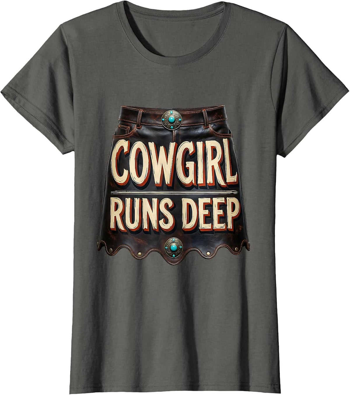 Women's Cowgirl Runs Deep Vintage Western Cowgirl Humor Nostalgic T-Shirt - Asphalt Grey