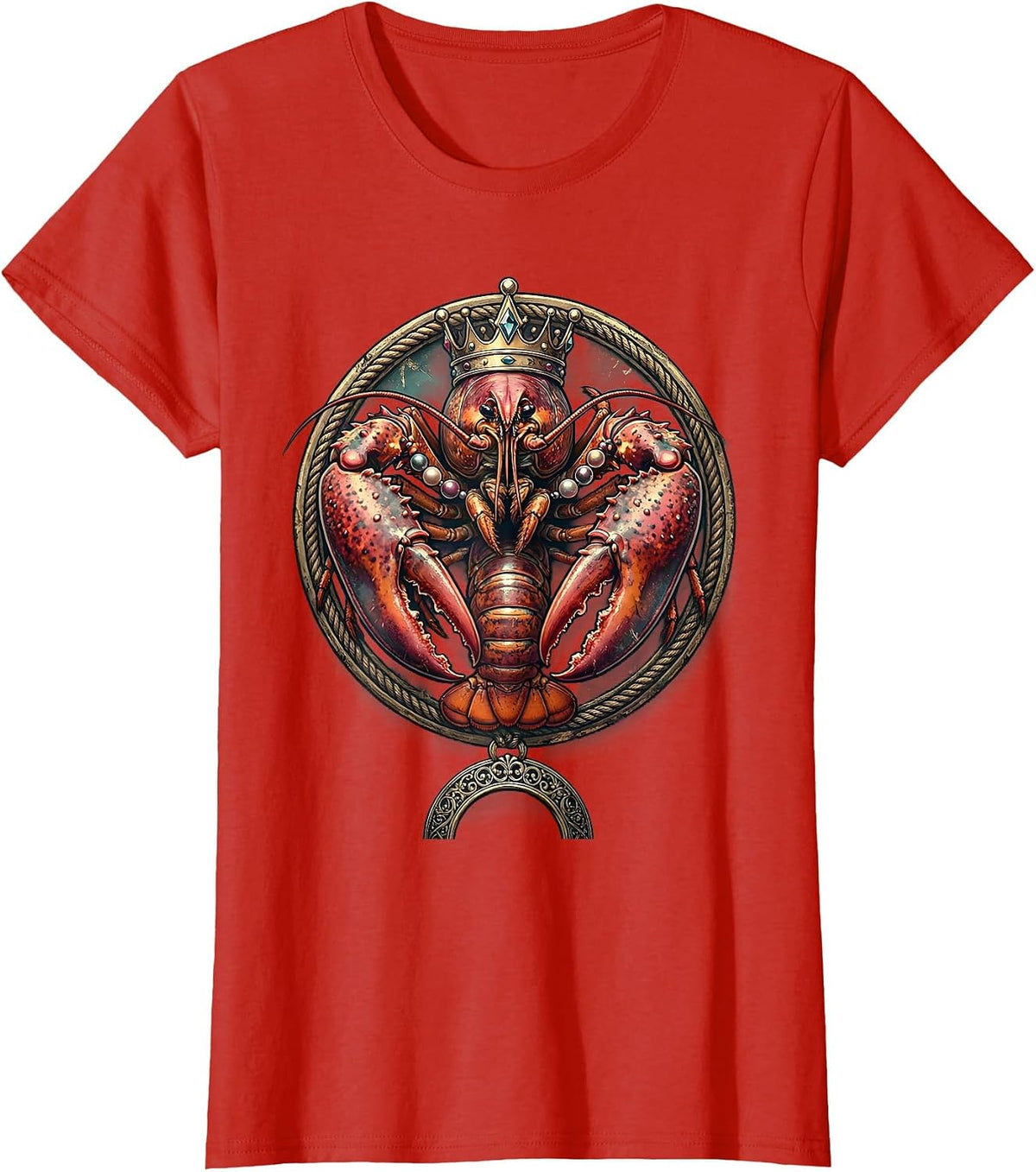 Mardi Gras Crawfish Carnival Crown and Beads T-Shirt - Red