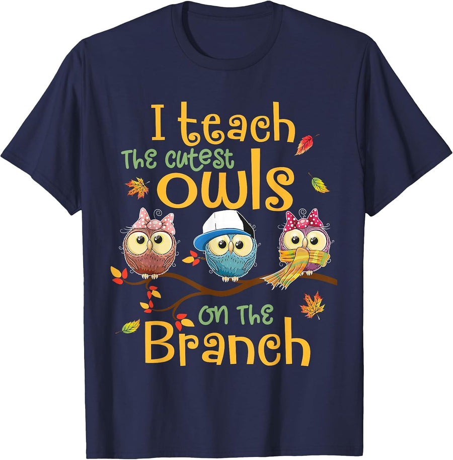 I Teach The Cutest Owls On The Branch Teacher Fall Autumn T-Shirt - Navy Blue