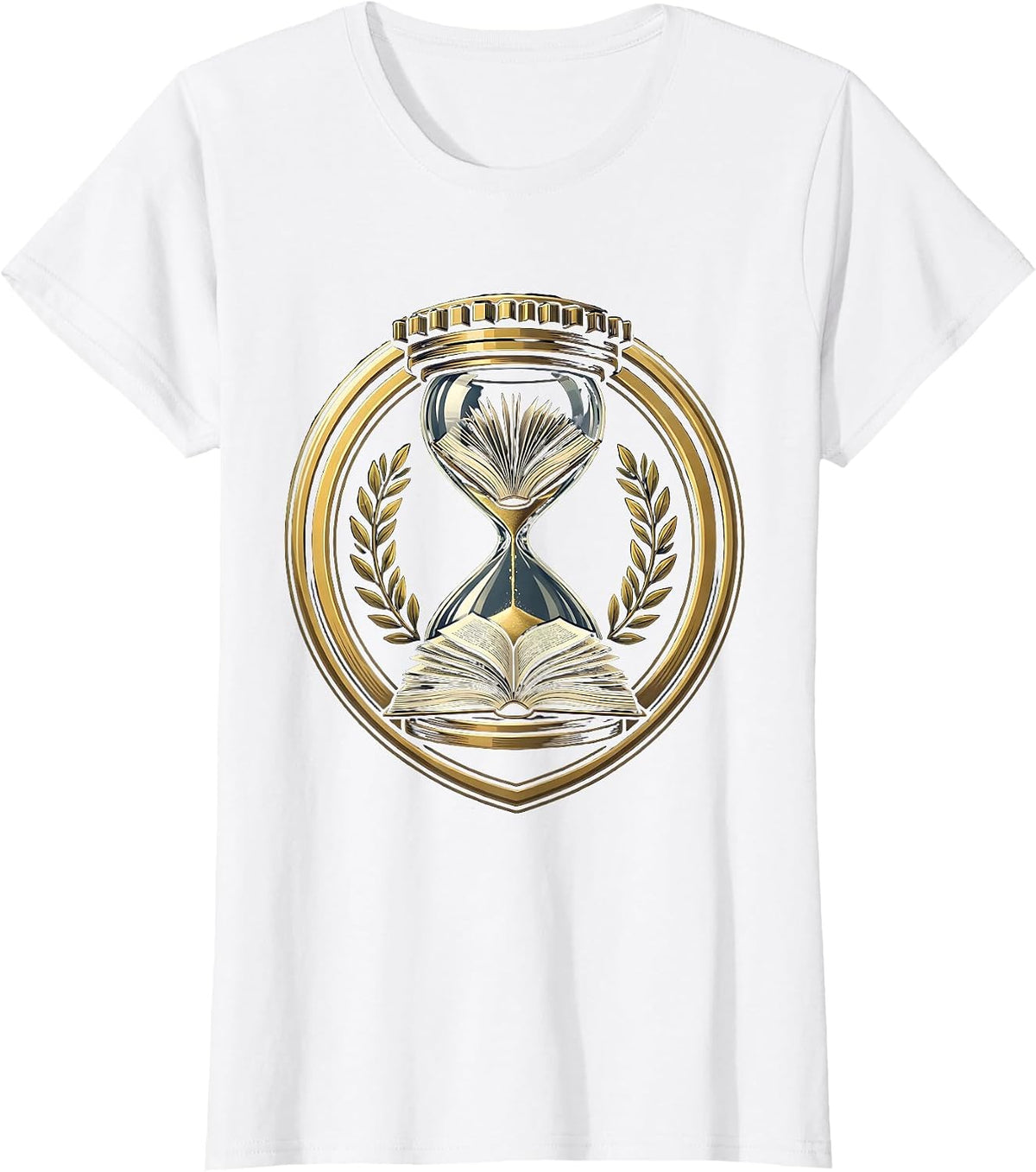 Women's Overflowing Hourglass Open Book Pages Graphic T-Shirt - White
