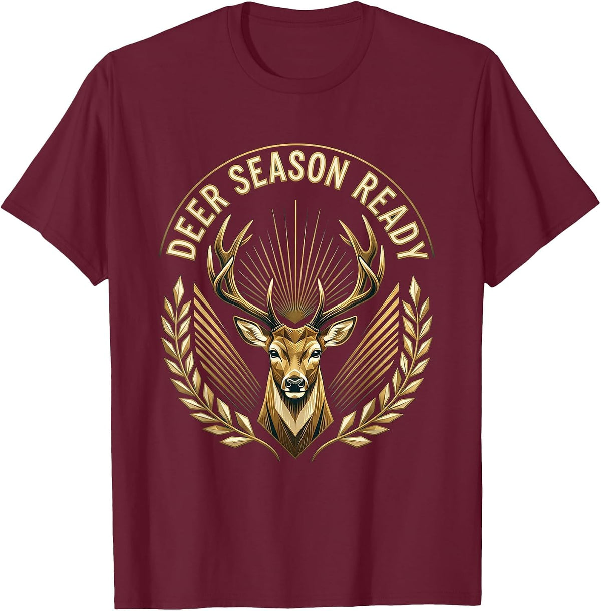 Deer Season Ready Camo Hunting Design T-Shirt - Burgundy