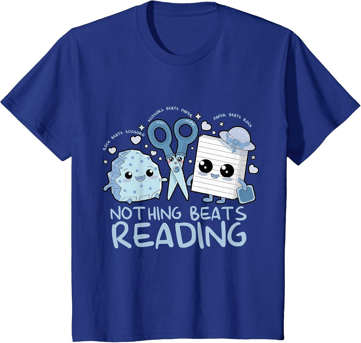 Rock Paper Scissors Nothing Beats Reading Book Lover T-Shirt - Royal Blue