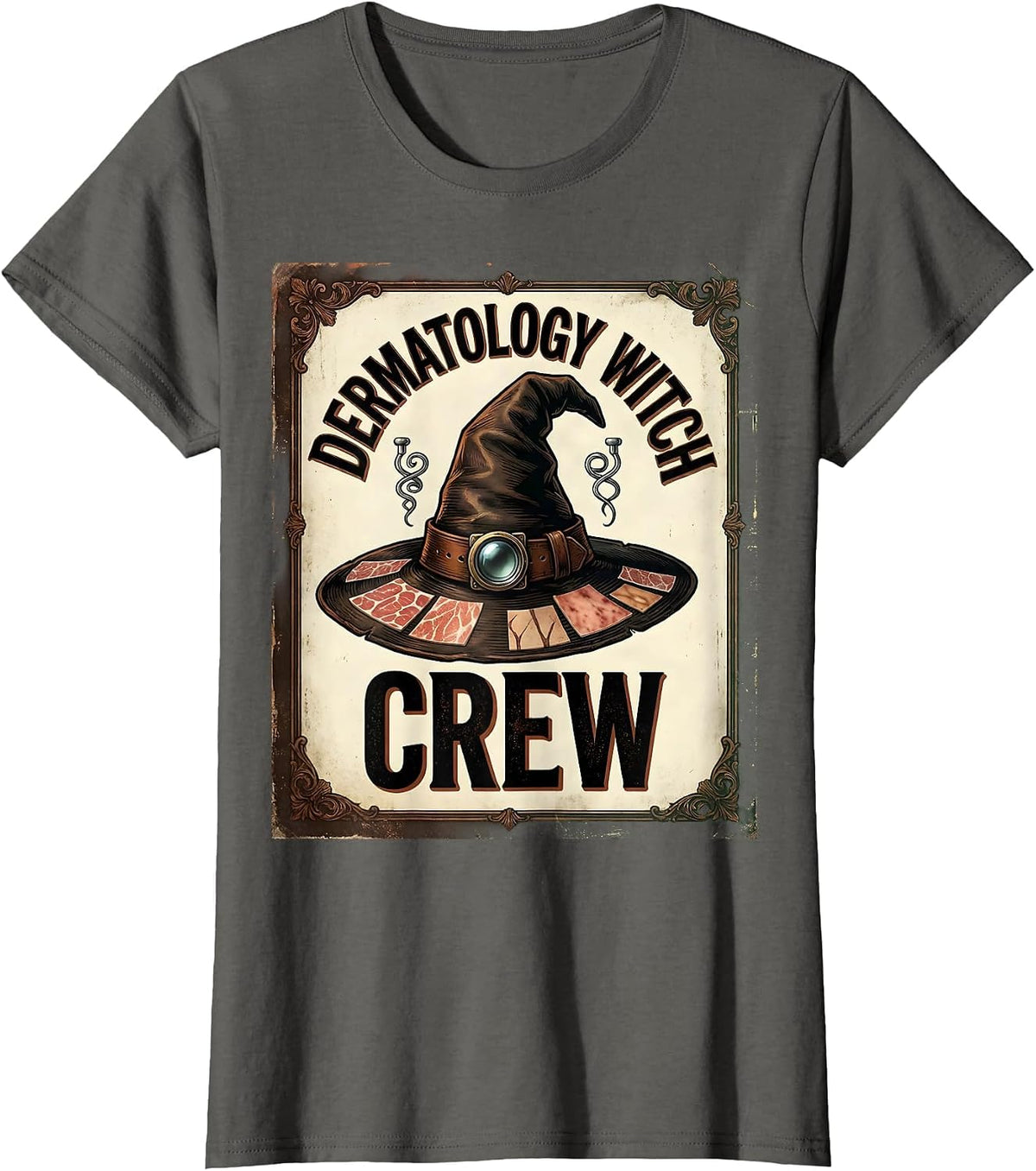Women's Dermatology Witch Crew Vintage Dermatology Halloween Crew T-Shirt - Asphalt Grey