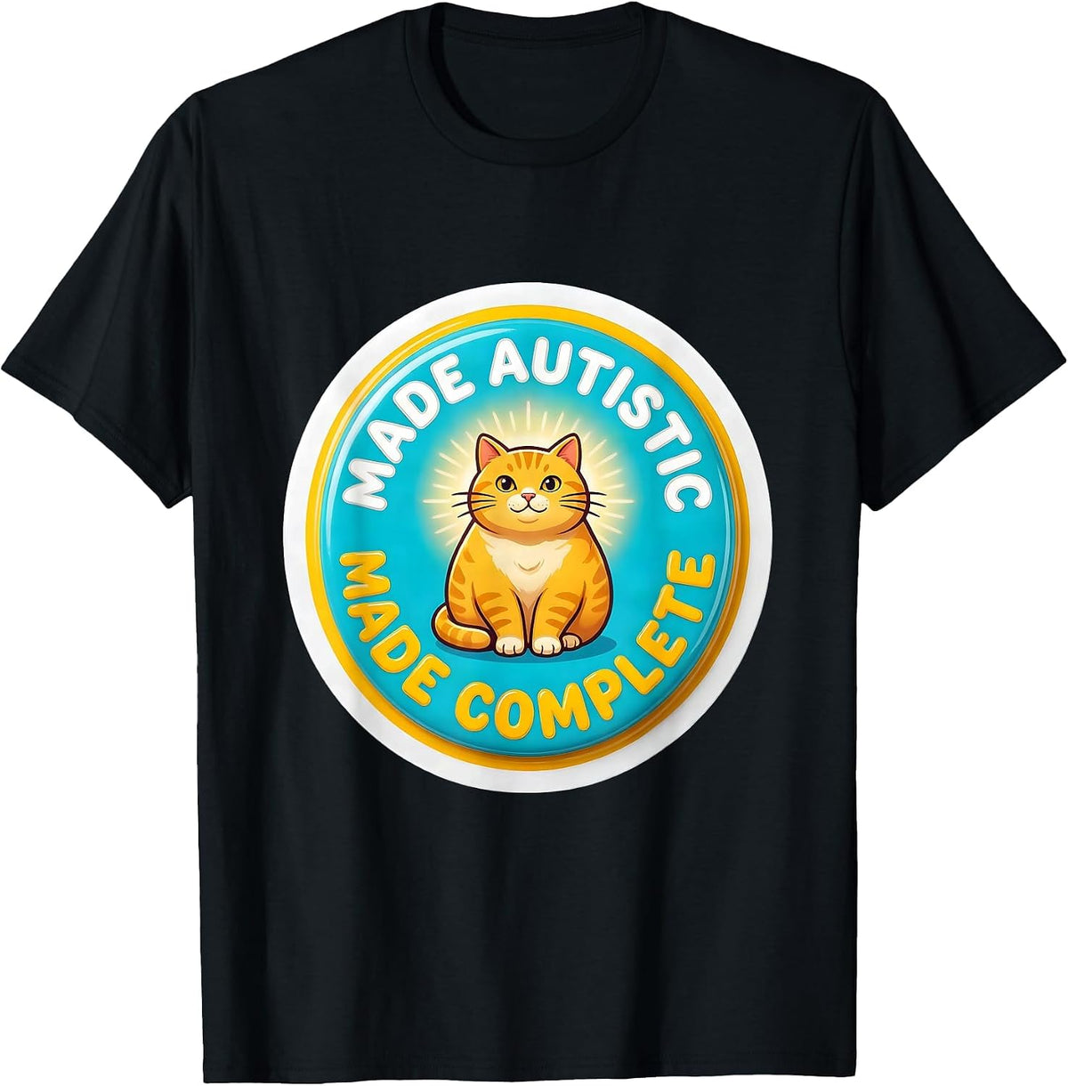 Men's Made Autistic Made Complete Funny Autistic Cat Meme Bootleg T-Shirt - Black