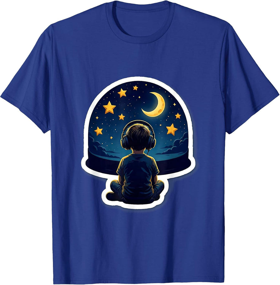 Special Education Starry Sky Headphones Child Design T-Shirt - Royal Blue