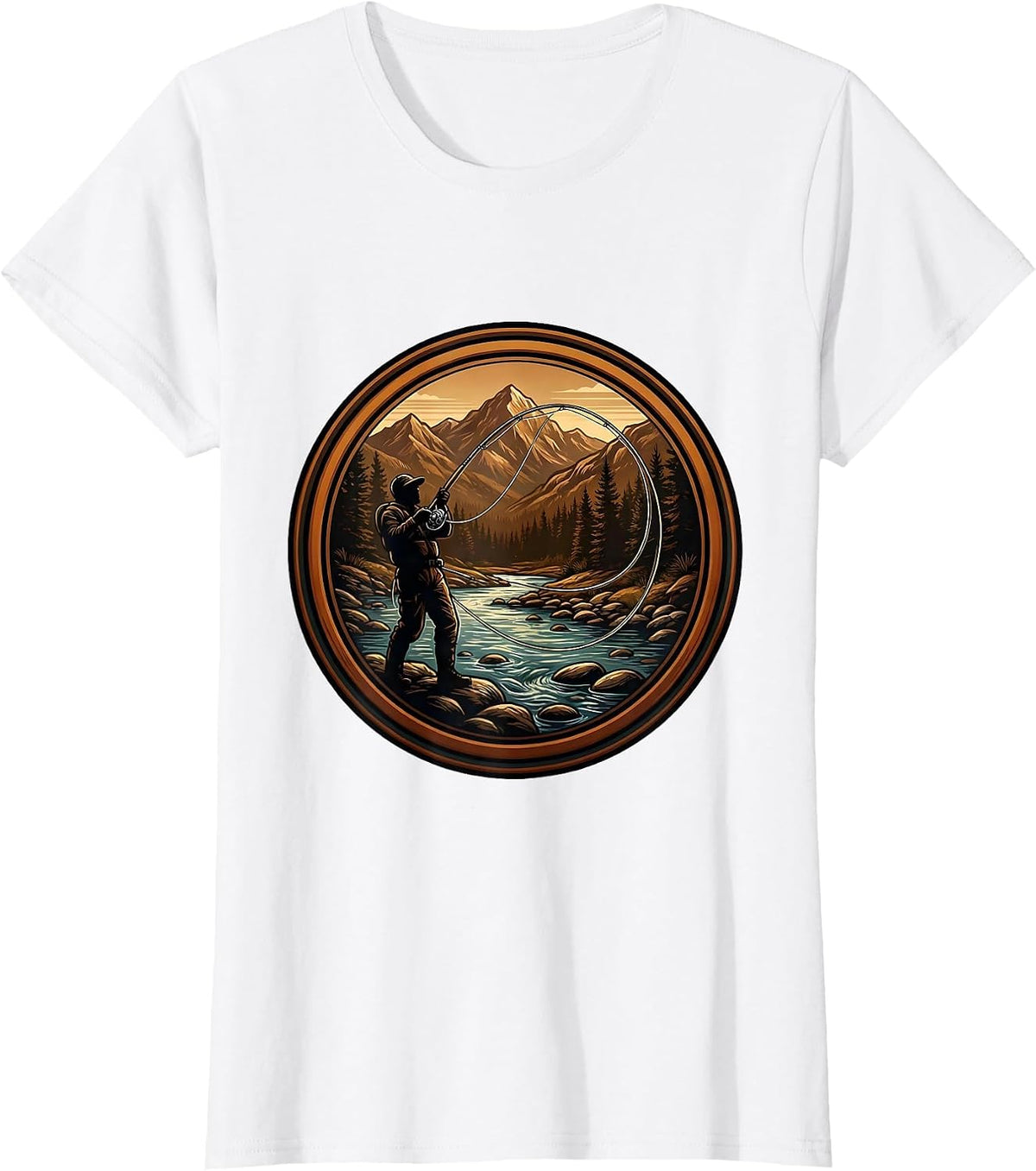 Women's Fly Fisherman Casting Wide Arc Loop Graphic T-Shirt - White