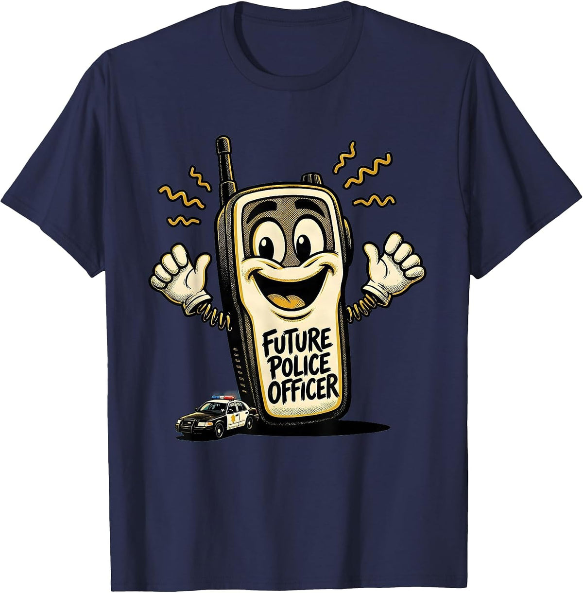 Men's Future Police Officer Retro Cartoon Kids Role Play Costume T-Shirt - Navy Blue
