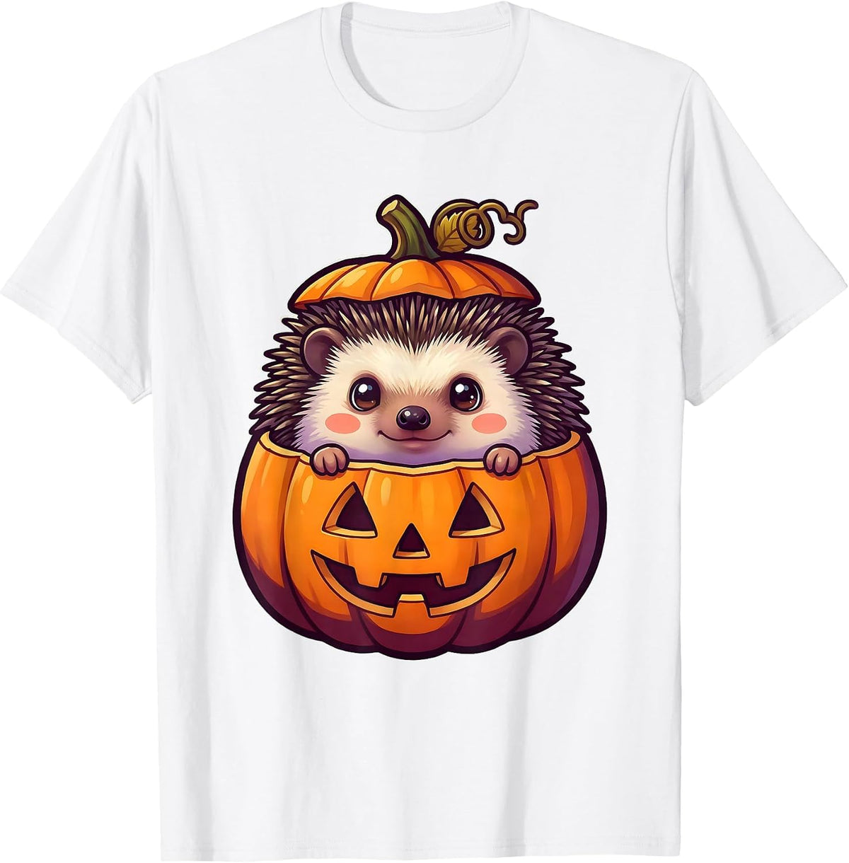 Men's Cute Chibi Hedgehog Pumpkin Halloween Kids Humor T-Shirt - White