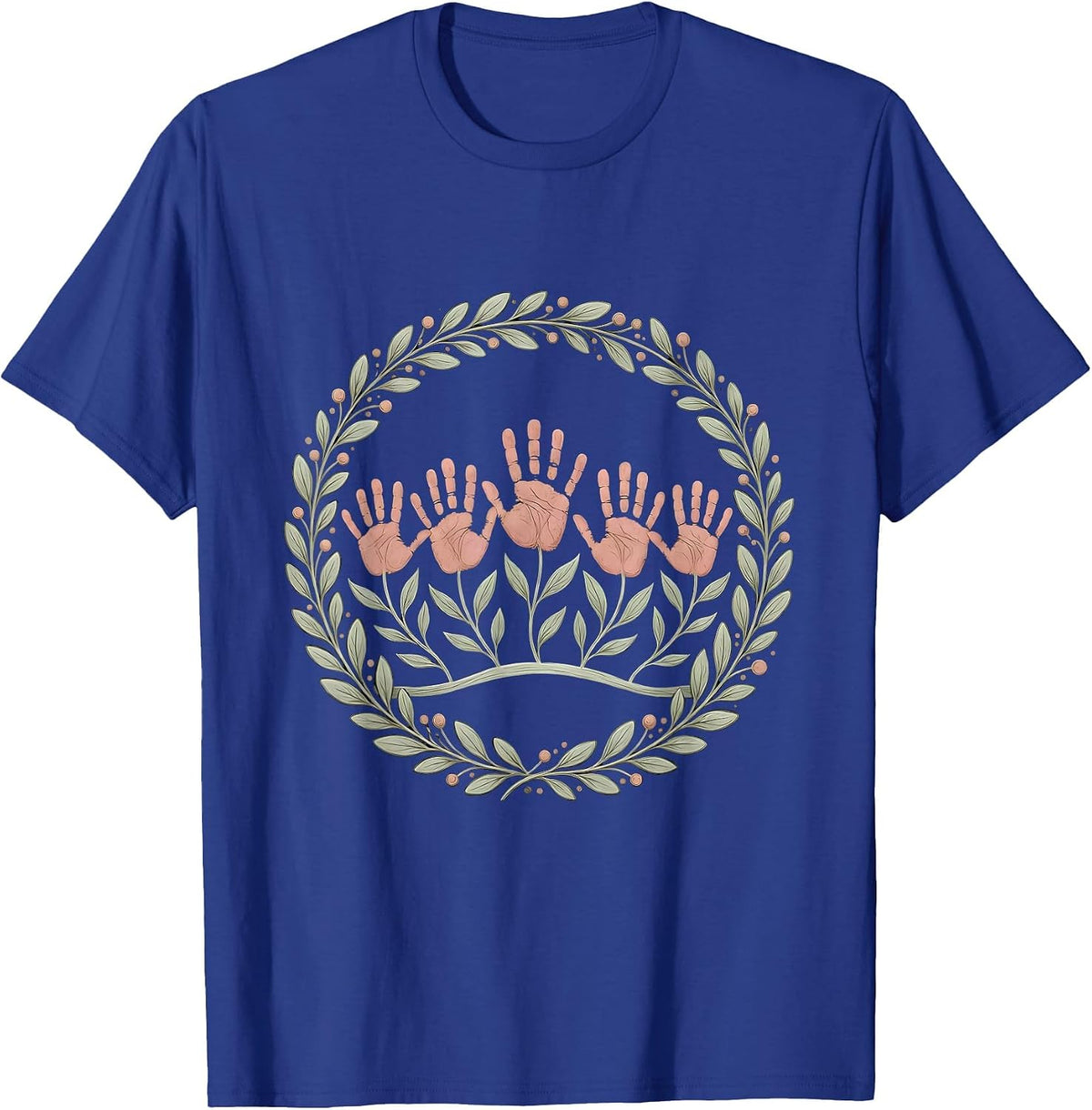 Men's Preschool Teacher Handprint Flower Garden T-Shirt - Royal Blue