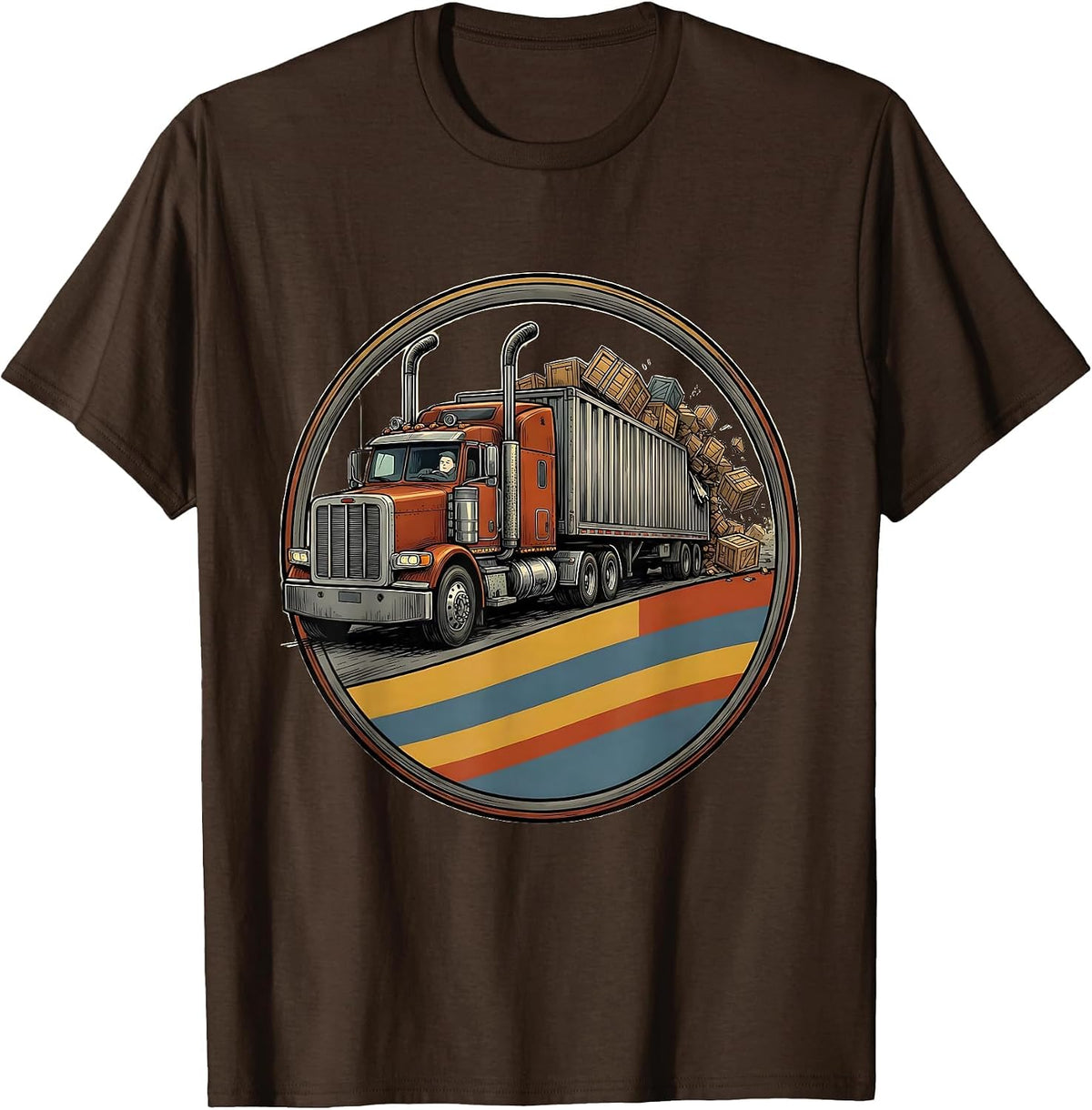 Semi Trucker Badge Funny Truck Driver Gift T-Shirt - Brown