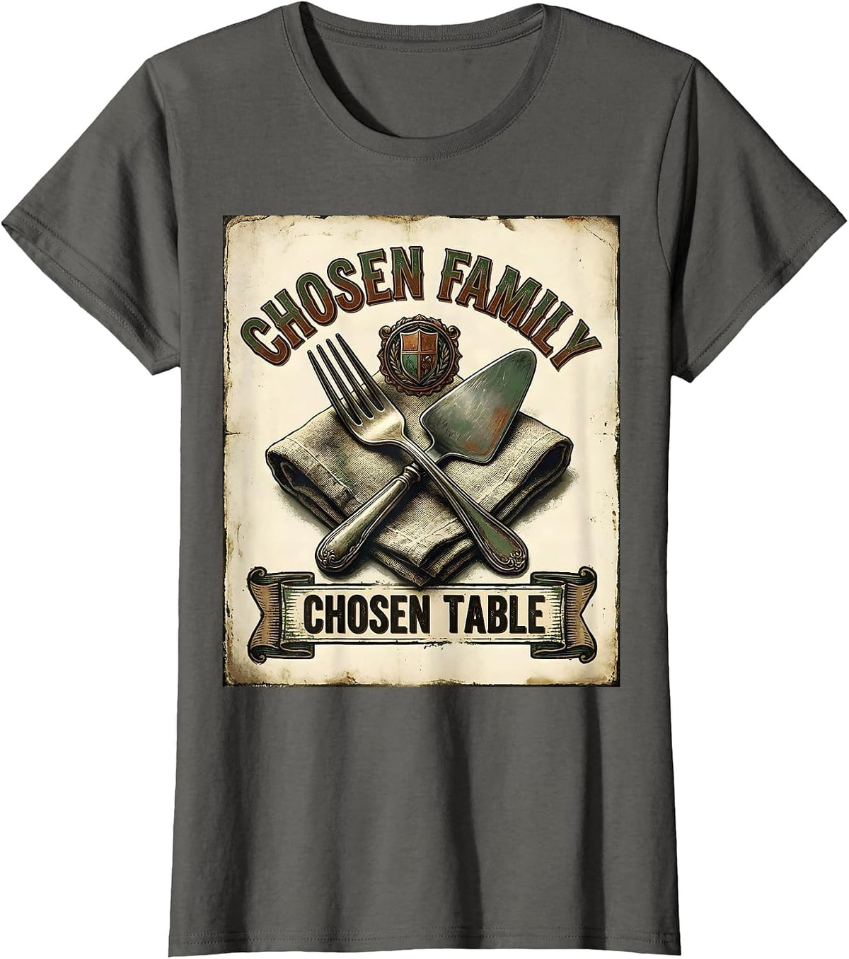 Women's Chosen Family Chosen Table Vintage Friendsgiving Matching T-Shirt - Asphalt Grey