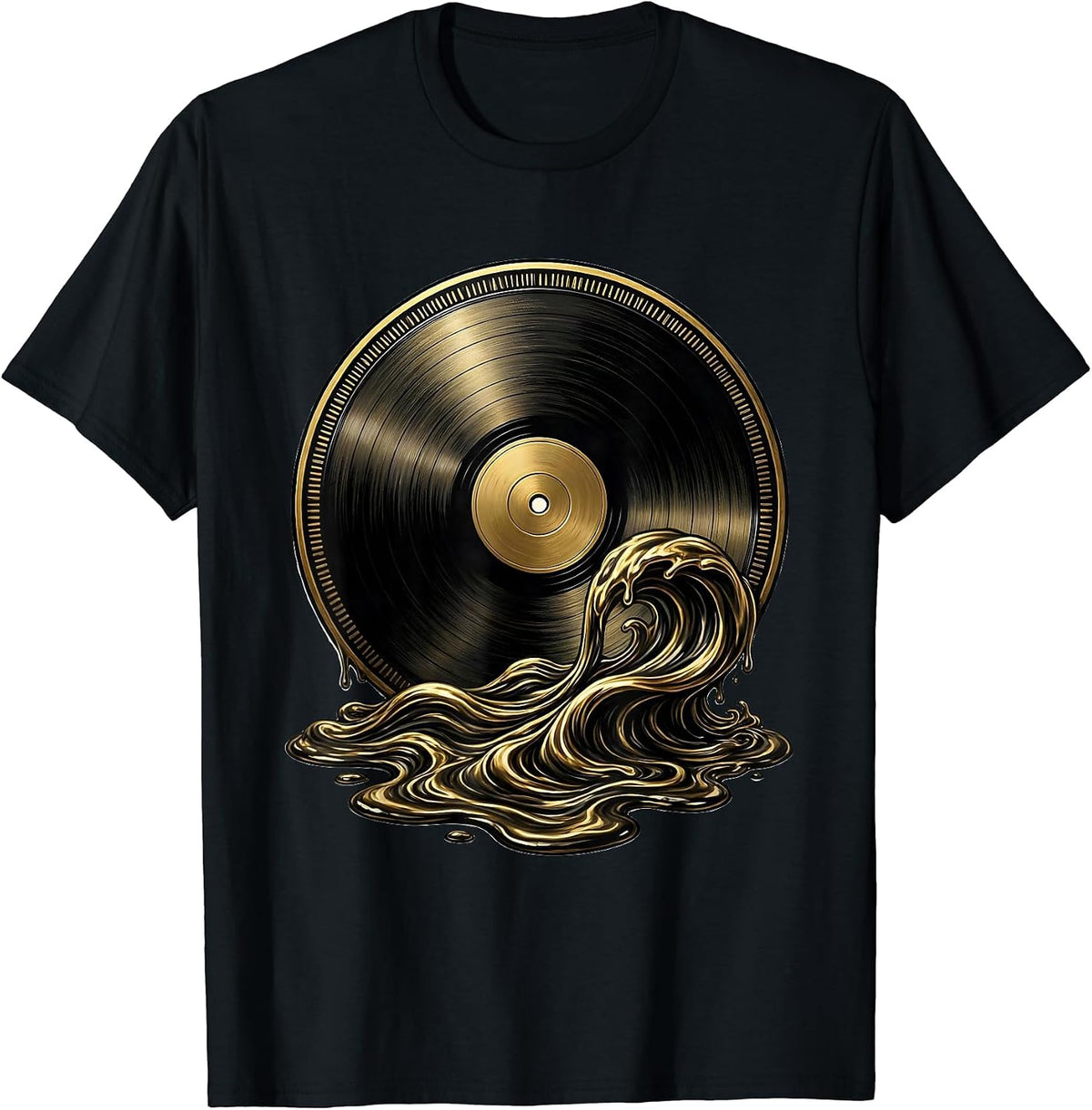 Men's Retro Melting Vinyl Record Liquid Waves Graphic T-Shirt - Black