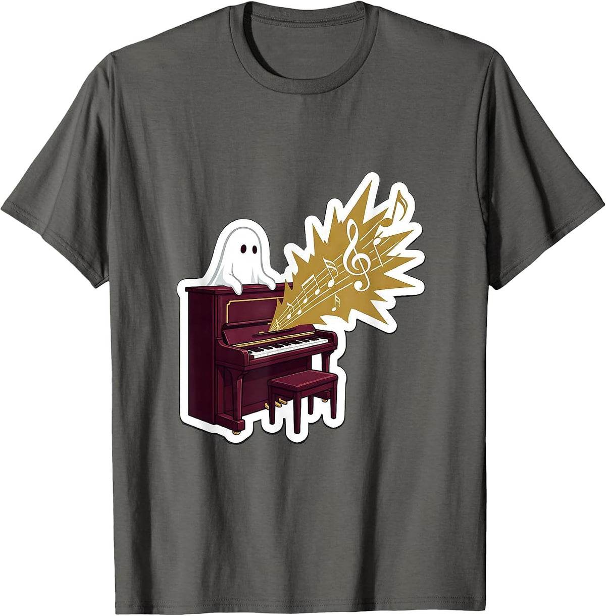 Calm Sheet Ghost Piano Music Teacher Halloween Humor T-Shirt - Asphalt Grey