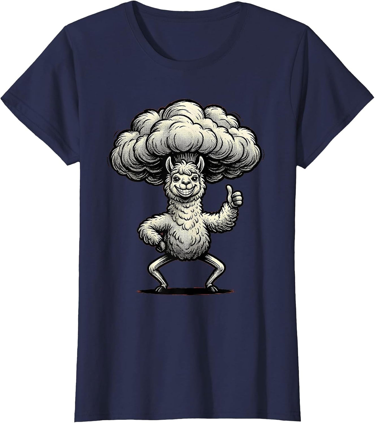 Women's Funny Fluffy Alpaca Ridiculous Haircut Proud Pose T-Shirt - Navy Blue