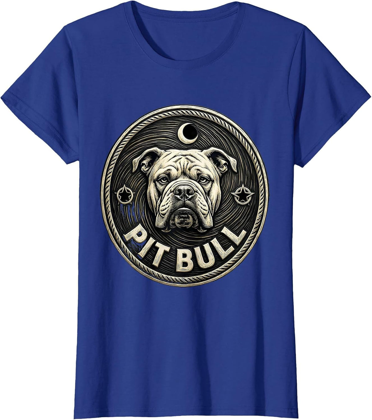 Women's PIT BULL Dog Breed Portrait Van Gogh Style Starry Night Art T-Shirt - Royal Blue