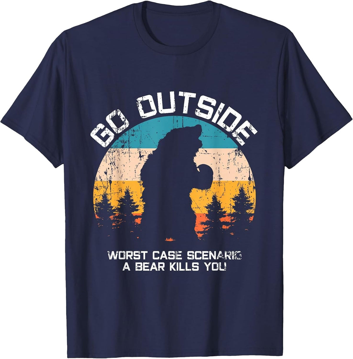 Funny Animal Go Outside Get Eaten By Bear T-Shirt - Navy Blue