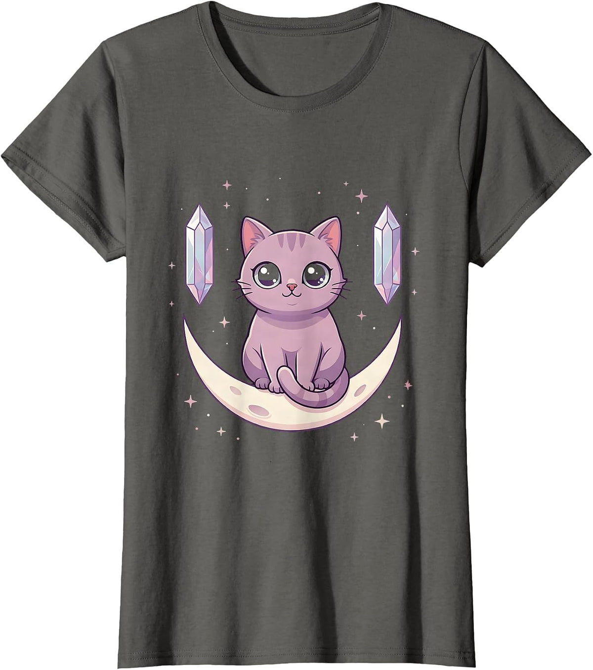 Women's Round Chibi Cat Pastel Goth Kawaii Horror T-Shirt - Asphalt Grey