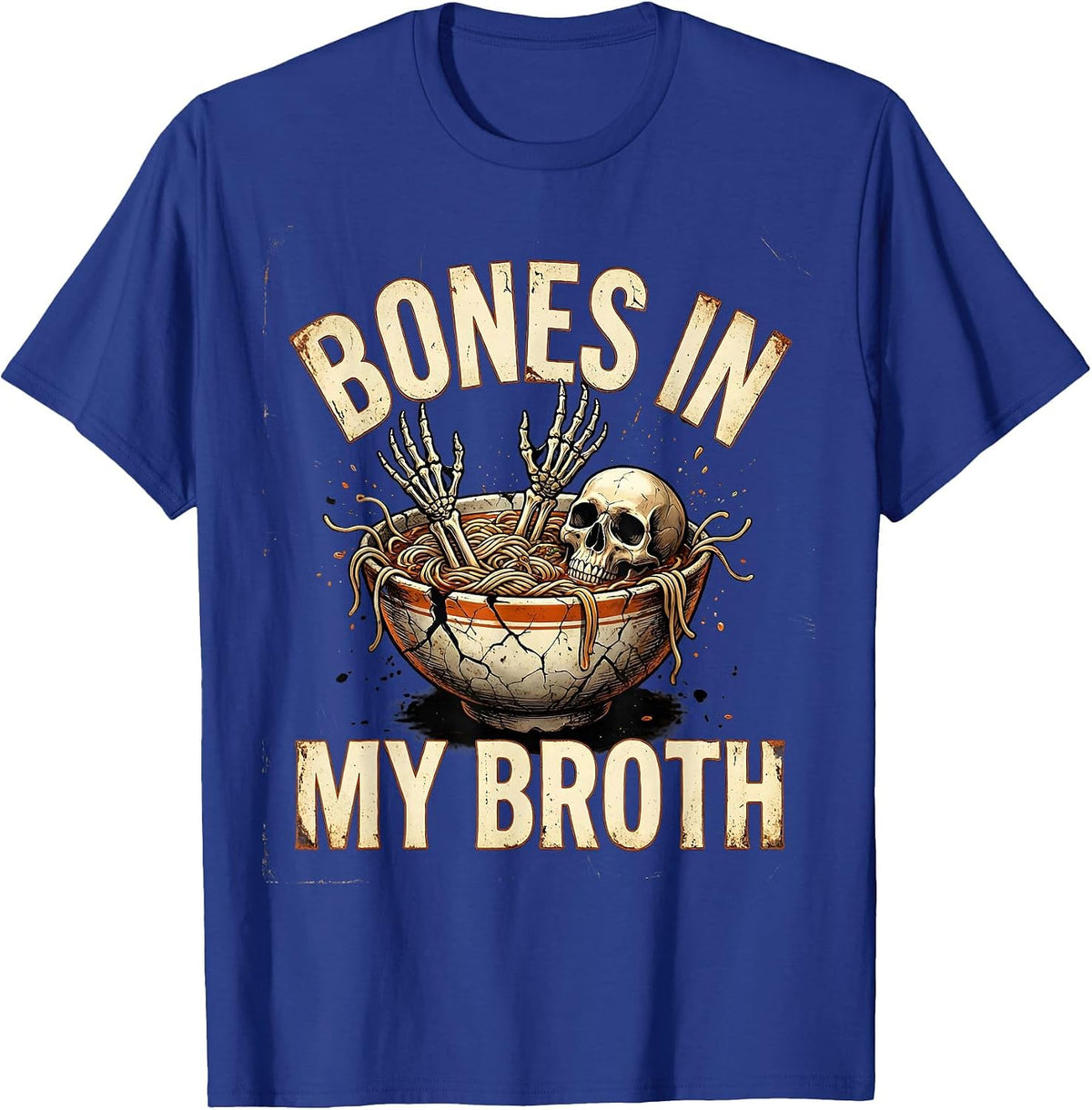 Men's Halloween Skeleton Ramen Noodle Bowl Bones Design T-Shirt - Royal Blue