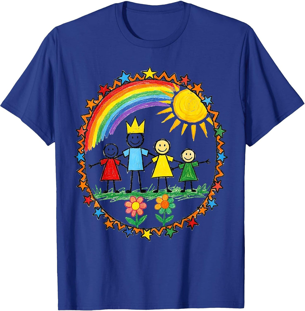 Men's Preschool Teacher Child Family Portrait Drawing T-Shirt - Royal Blue