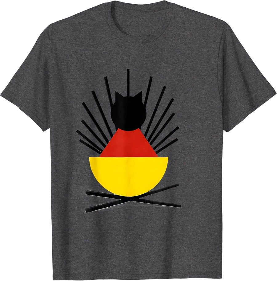 Men's Cat Ramen Kaiju Bauhaus Modernist Anime Art T-Shirt - Dark Heather Grey