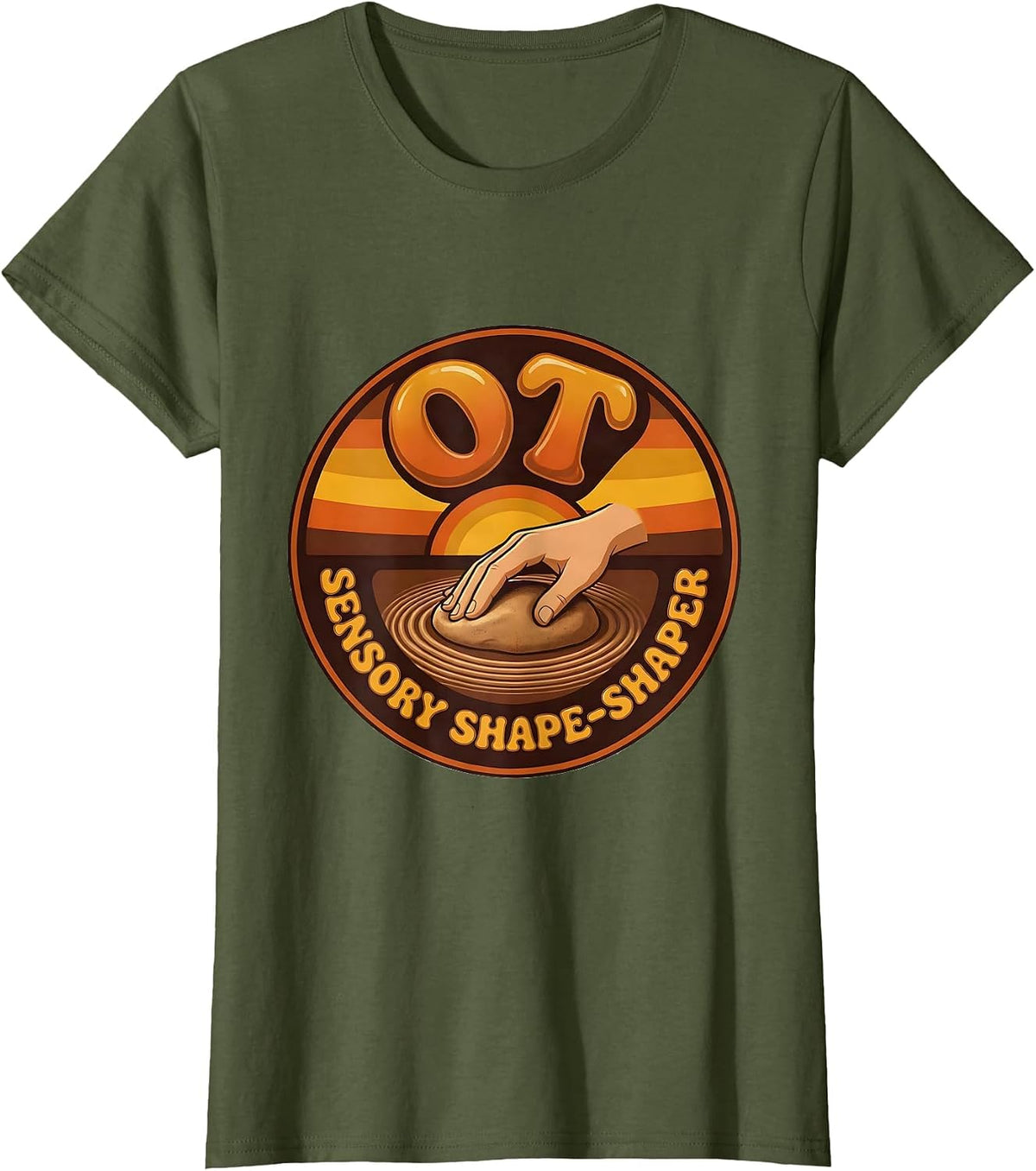 Women's OT Sensory Shape-Shaper Retro Occupational Therapy T-Shirt - Olive Green
