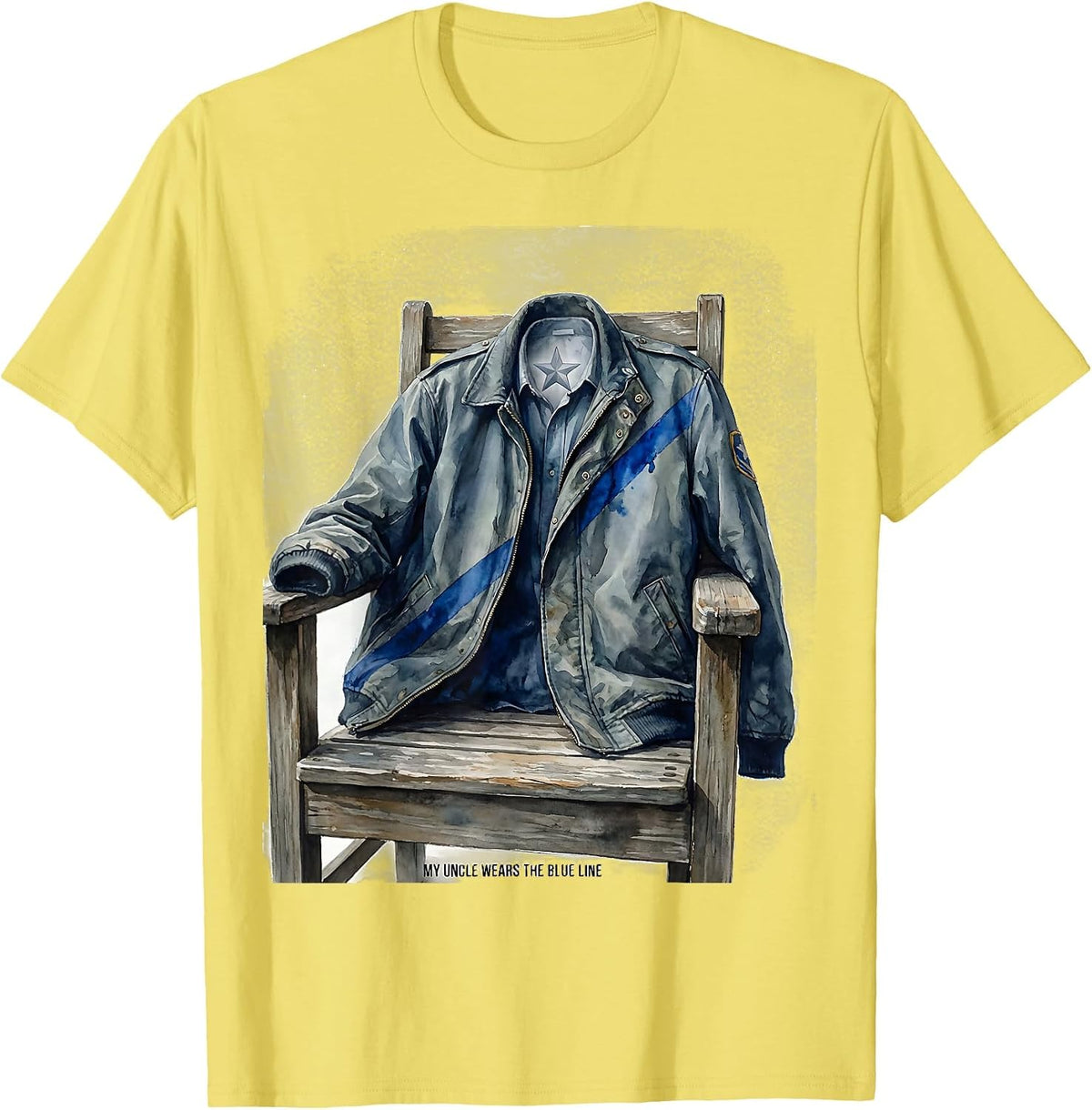 Men's My Uncle Wears The Blue Line Patriotic Thin Blue Line Police T-Shirt - Lemon Yellow