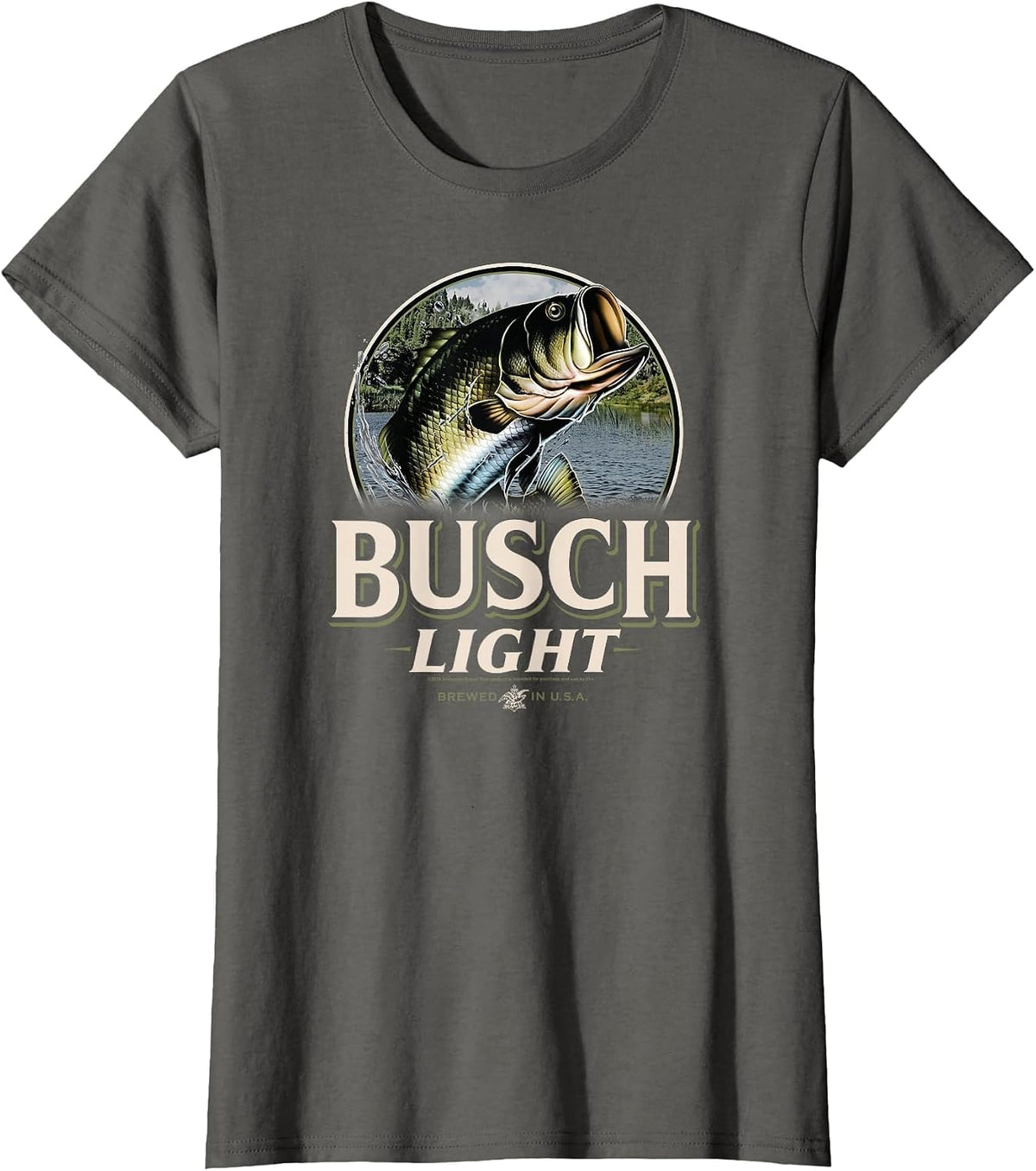 Busch Light - Last Cast - Bass Fish T-Shirt - Asphalt Grey