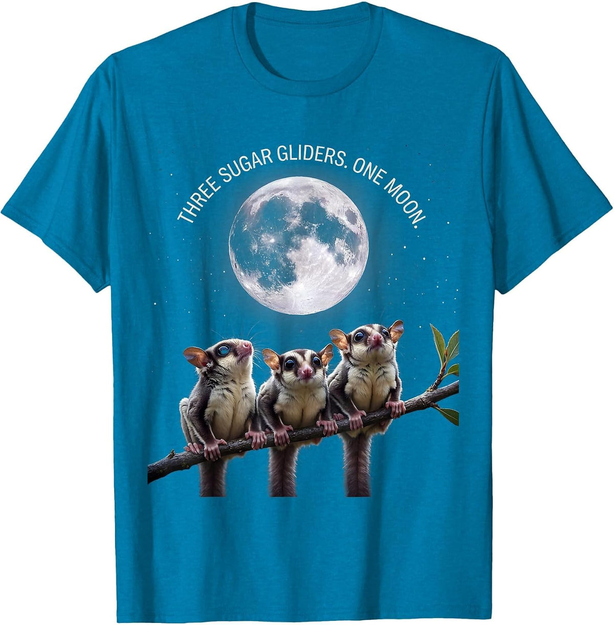 Men's Three Sugar Gliders One Moon Funny Pet Lover Meme T-Shirt - Sapphire Blue