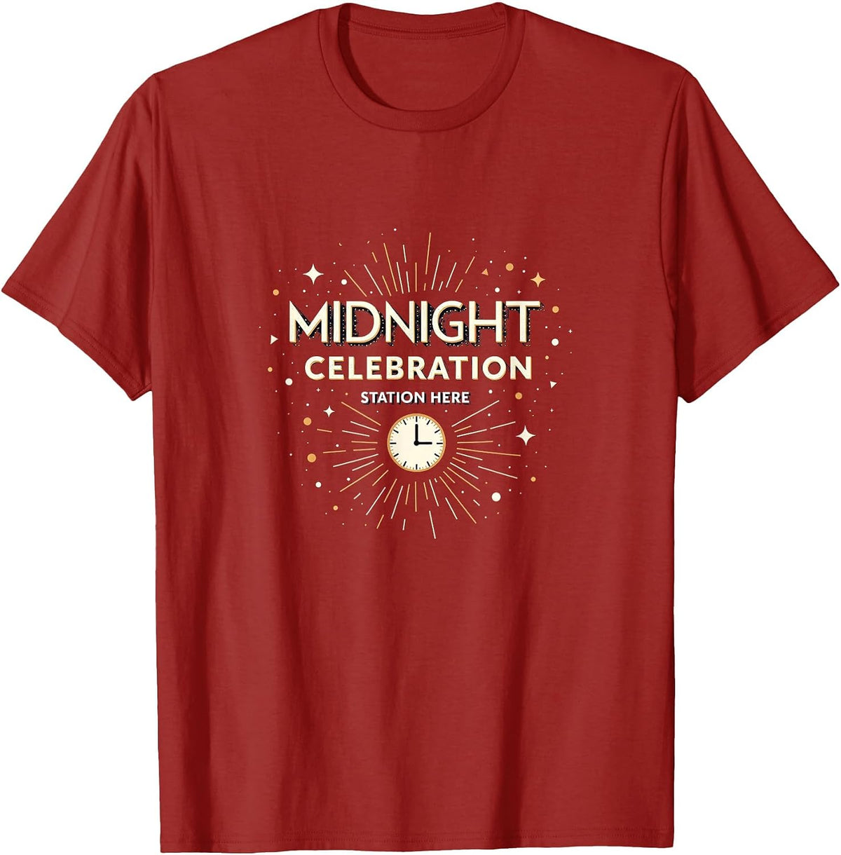 Midnight Celebration Station Here New Year Design T-Shirt - Cranberry Red
