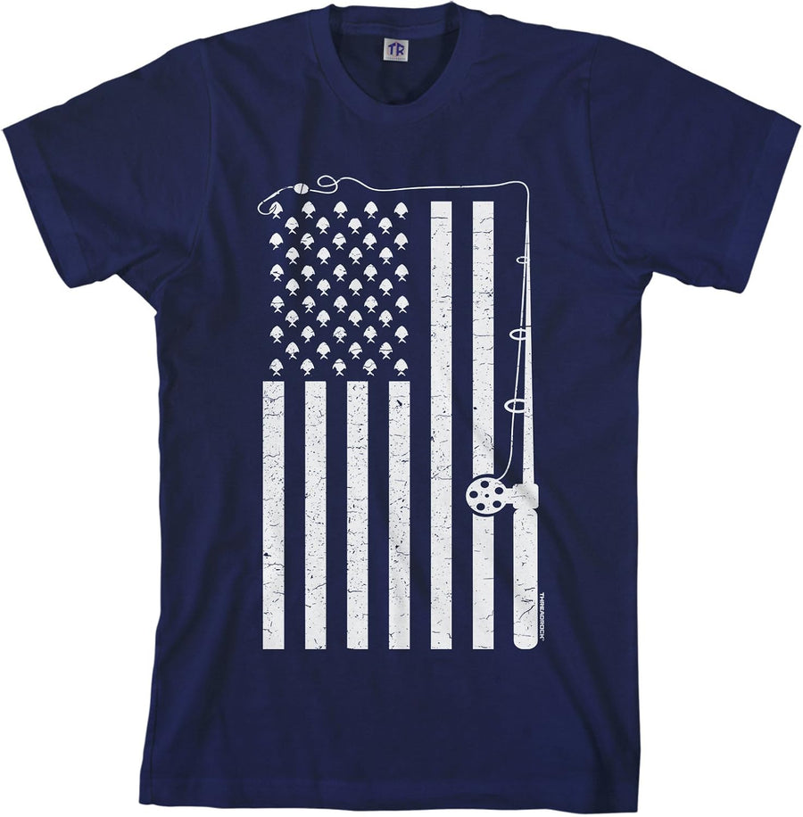 Threadrock Men's Fishing American Flag T-Shirt - Navy
