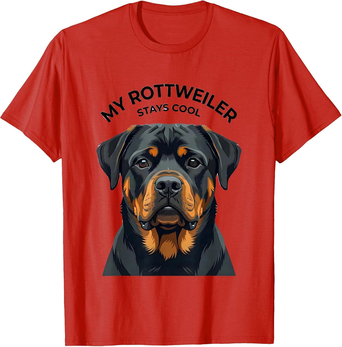 Men's My Rottweiler Stays Cool Flat Vector Dog Breed Portrait T-Shirt - Red