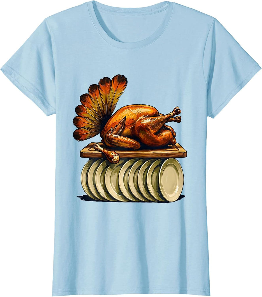Women's Roast Turkey Family Humor Thanksgiving Gathering T-Shirt - Baby Blue