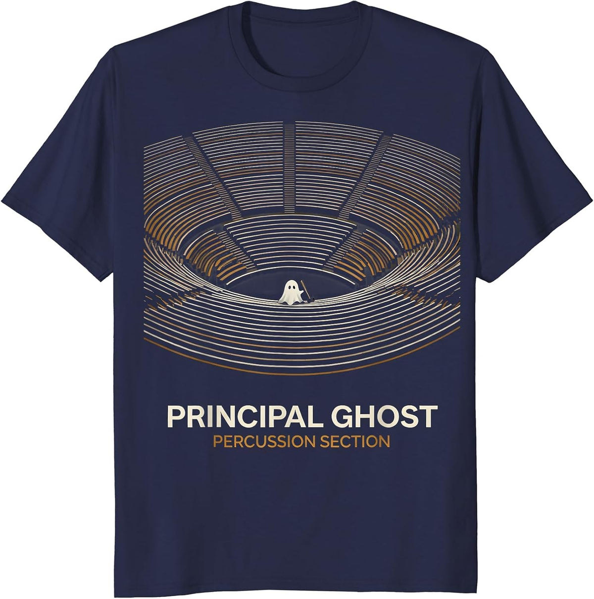 Principal Ghost Percussion Section Funny Music Teacher T-Shirt - Navy Blue
