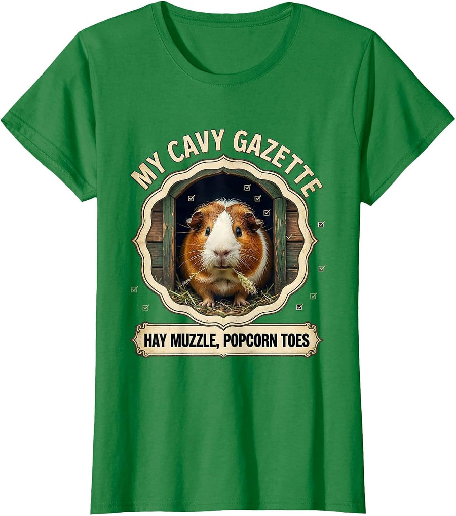 Women's My Cavy Gazette: Hay Muzzle, Popcorn Toes Vintage T-Shirt - Kelly Green