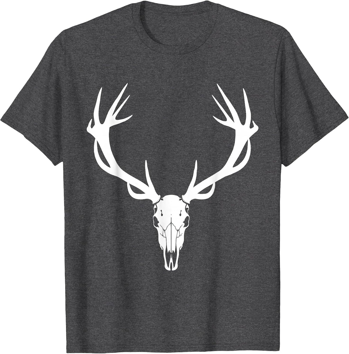 Bull Elk Skull Massive Antler Rack Hunting Design T-Shirt - Dark Heather Grey