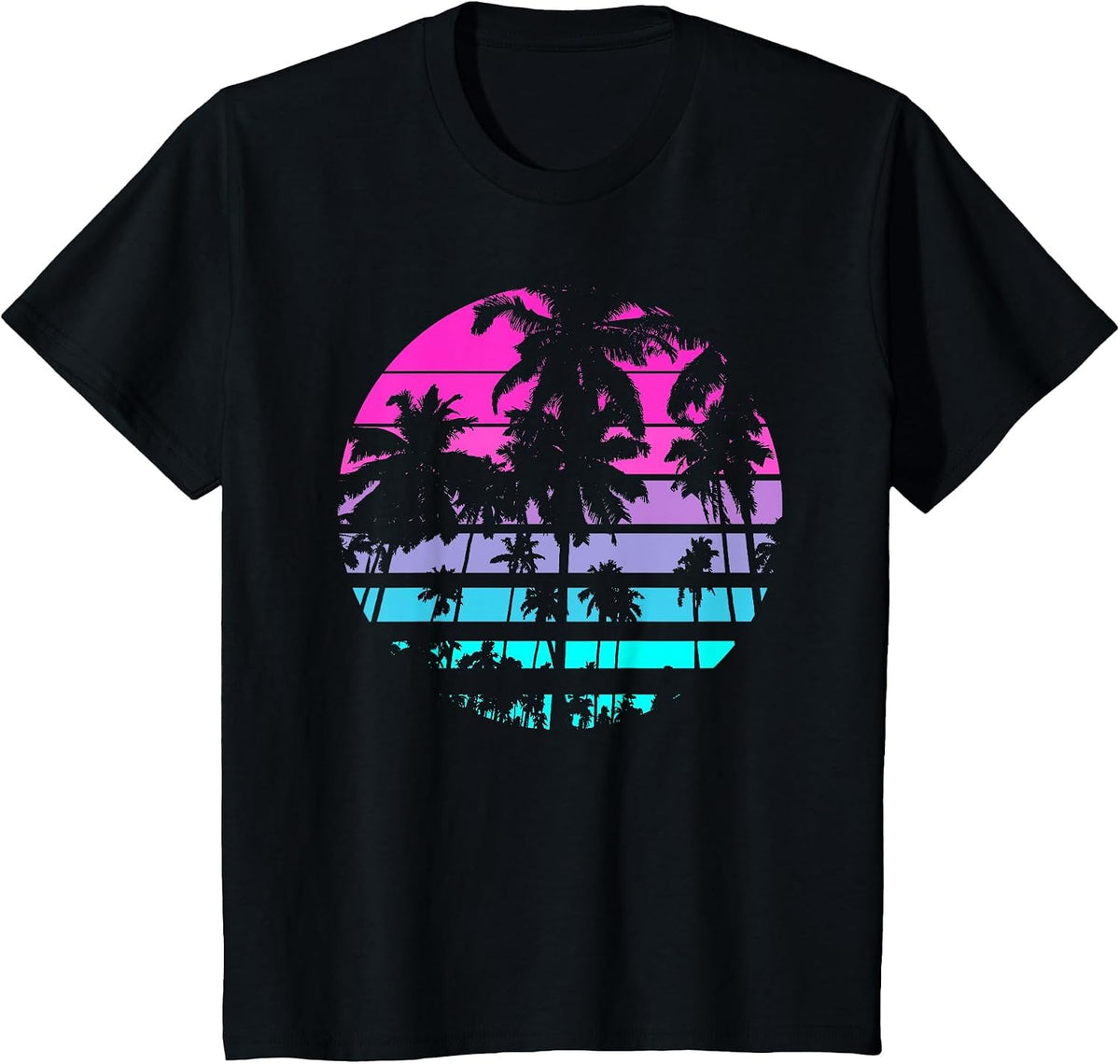 Retro Eighties 80s & 90s Beach Style Design with Palm Trees T-Shirt - Black