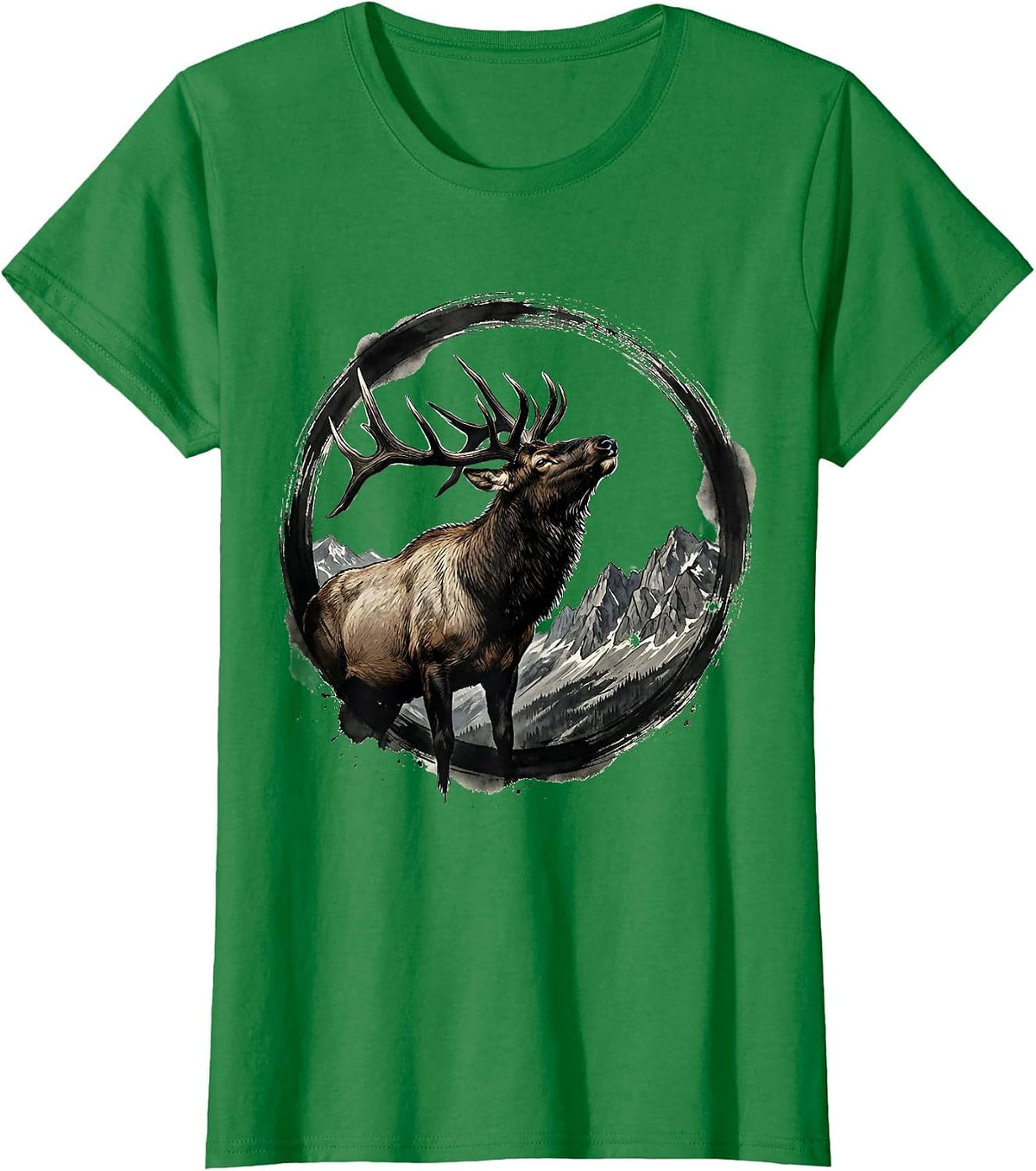 Elk Bugling on Rocky Mountain Ridge T-Shirt - Kelly Green