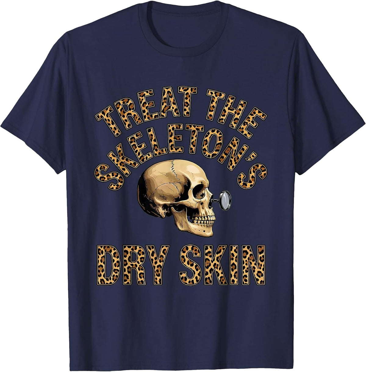 Treat The Skeleton's Dry Skin Bold Halloween Dermatology T-Shirt - Navy Blue
