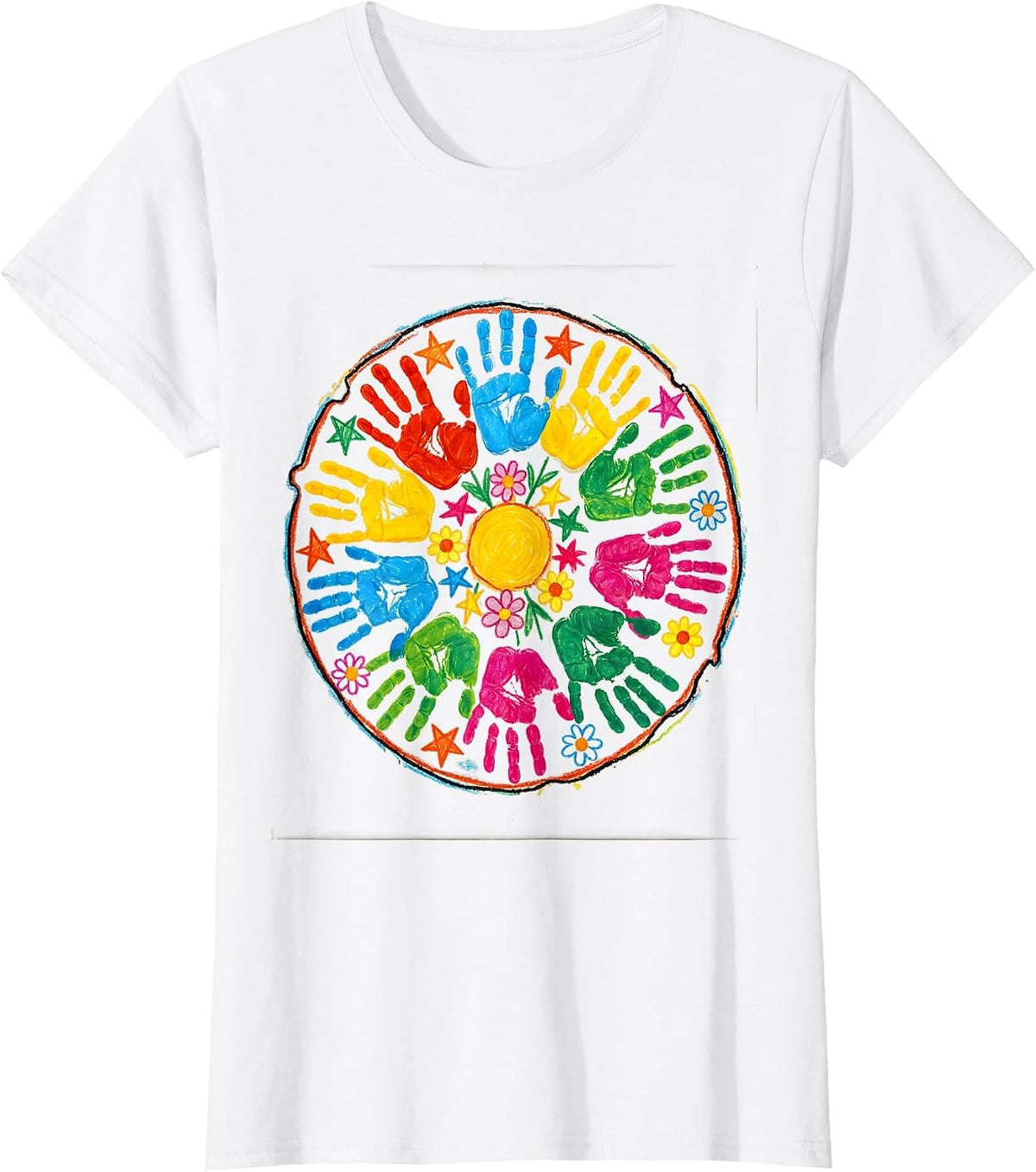 Preschool Teacher Handprint Art Graphic T-Shirt - White