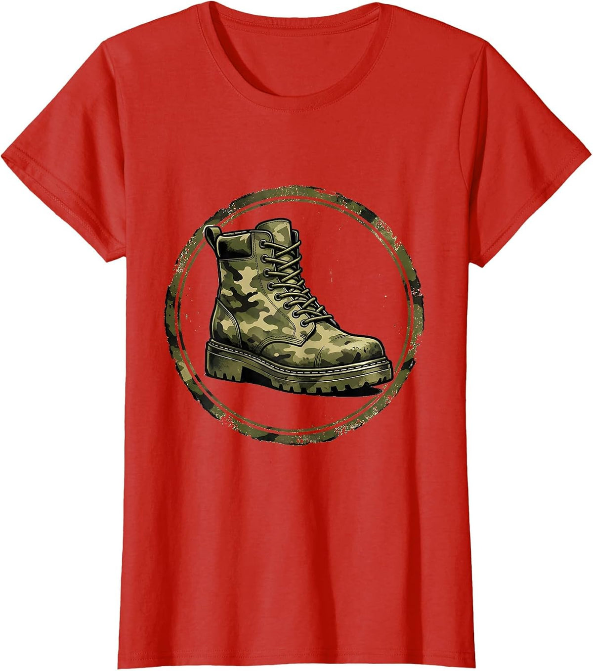 Old School Camo Army Boot Graphic T-Shirt - Red