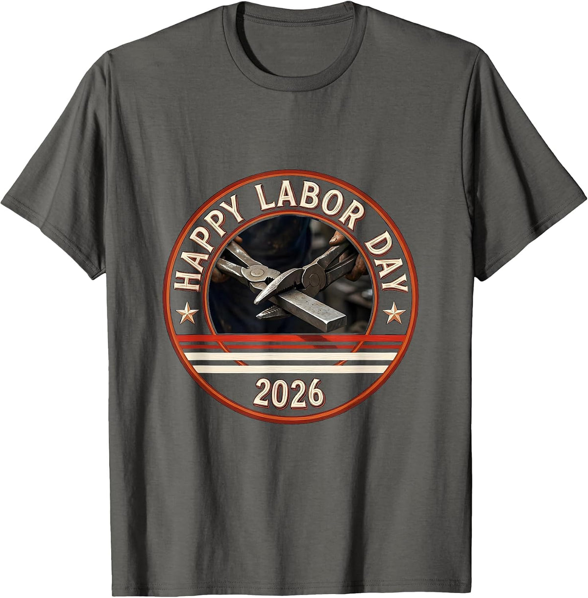 Happy Labor Day 2026 Patriotic Union Worker Pride Messy Bun T-Shirt - Asphalt Grey