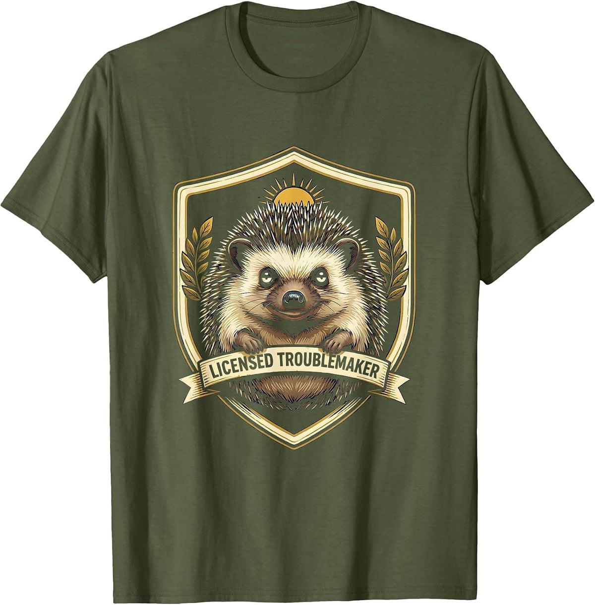 Men's Licensed Troublemaker Funny Animal Meme Irreverent Humor T-Shirt - Olive Green