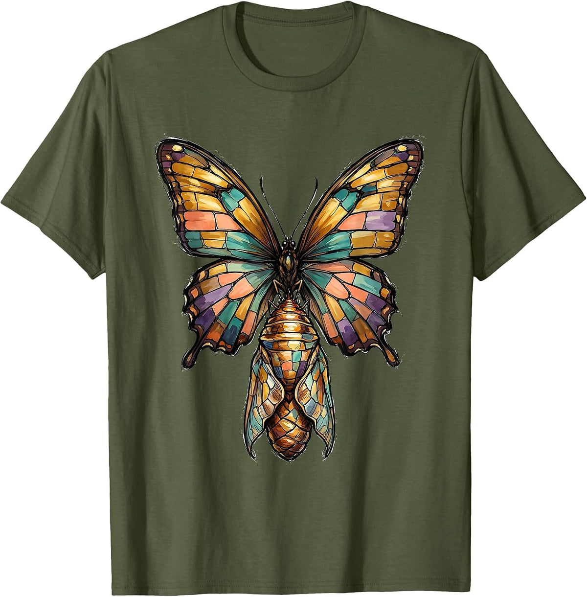 Down Syndrome Awareness Butterfly Chrysalis Design T-Shirt - Olive Green