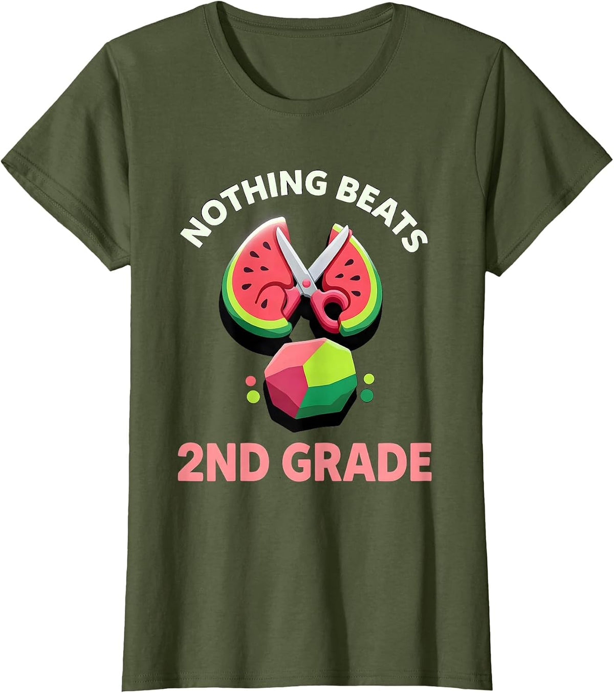 Women's Nothing Beats 2nd Grade Back to School Rock Paper Scissors T-Shirt - Olive Green