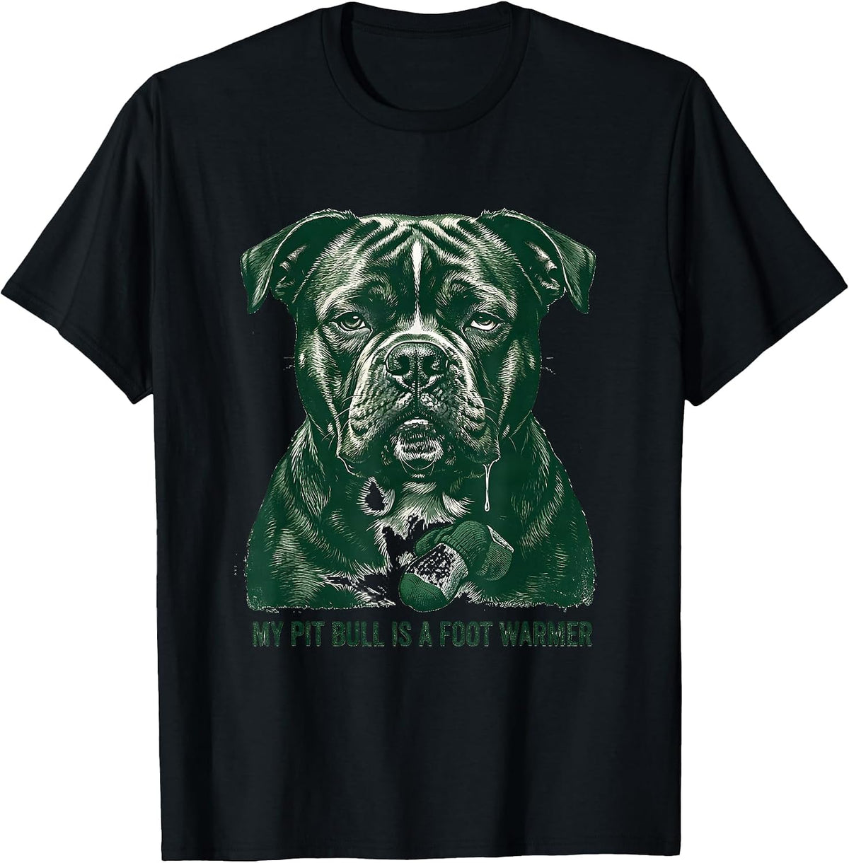 Men's My Pit Bull Is A Foot Warmer Funny Pitbull Dog Mom Humor T-Shirt - Black