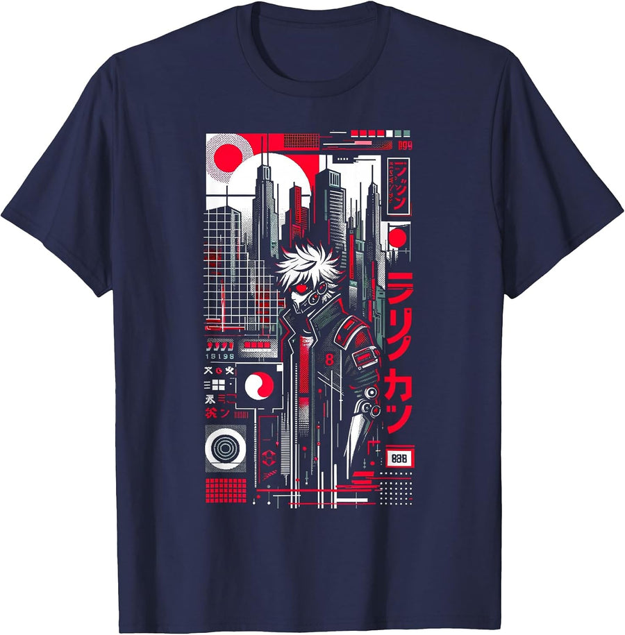Punk Rock/Cyberpunk / 60 Cities/Men Women Youth Graphic T-Shirt - Navy Blue