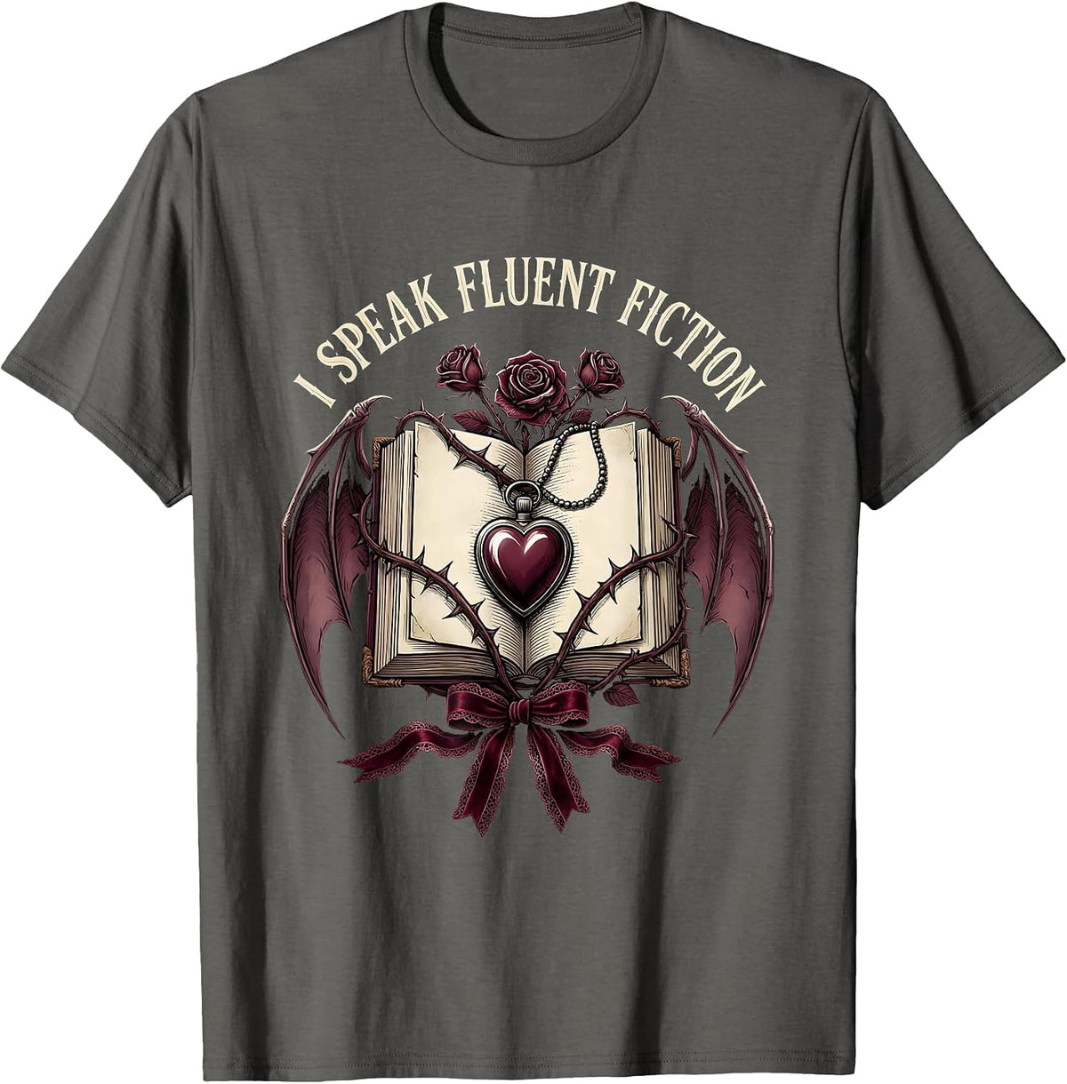 Men's I Speak Fluent Fiction Book Character Teacher T-Shirt - Asphalt Grey