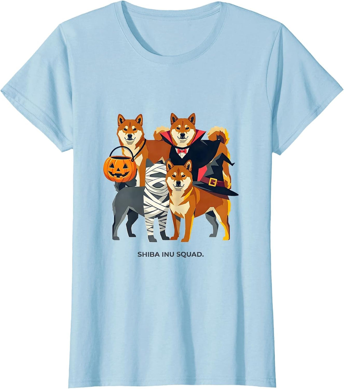 Women's Shiba Inu Squad Halloween Pumpkin Vampire Mummy Witch Dog T-Shirt - Baby Blue